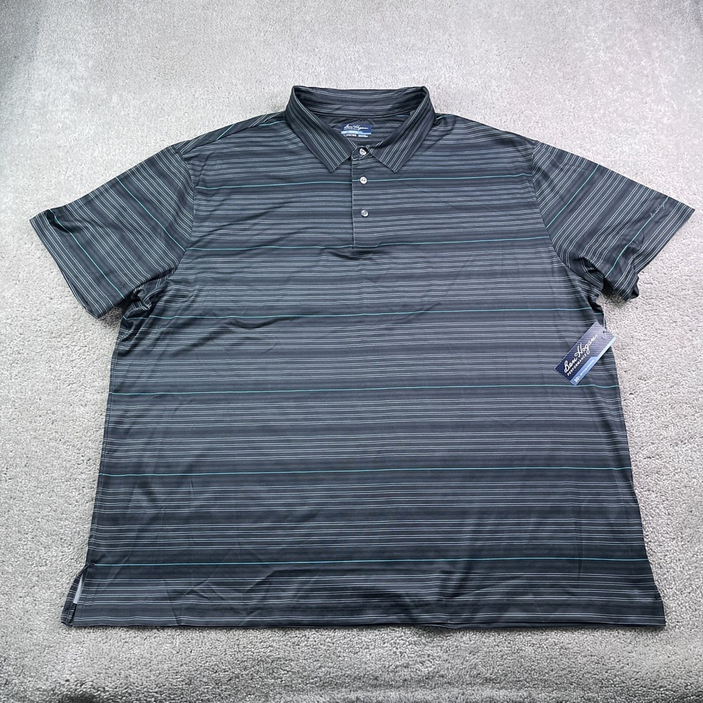 NEW Ben Hogan Polo Shirt Mens 3XL Grey Striped Performance Moisture Wicking Golf